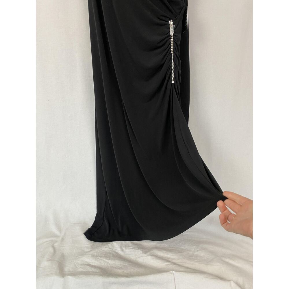 Chicos Maxi Dress 2 Large Black Sleeveless Zip Ruched Asymmetric Travel Knit NEW - Picture 4 of 11